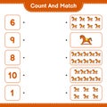 Count and match, count the number of Rocking Horse and match with the right numbers. Educational children game, printable