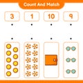 Count and match, count the number of Sun, Beach Umbrella, Wallet, Sunglasses and match with the right numbers. Educational