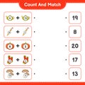 Count and match, count the number of Teapot, Umbrella, Pumpkin, Socks, Shiitake and match with the right numbers. Educational