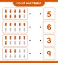 Count and match, count the number of Teddy Bear and match with the right numbers. Educational children game, printable worksheet,