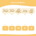 Counting and matching game for Preschool Children. Educational printable math worksheet. Additional game for kids.