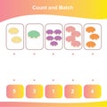 Count and Match Donuts Game for kids. Counting game. Math Worksheet for Preschool. Matching images with numbers.