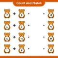 Count and match, count the number of Teddy Bear and match with the right numbers. Educational children game, printable worksheet,