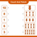 Count and match, count the number of Teddy Bear and match with the right numbers. Educational children game, printable worksheet,