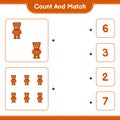 Count and match, count the number of Teddy Bear and match with the right numbers. Educational children game, printable worksheet,