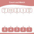 Count and match basic math worksheet activity for kids with cute farm animal characters