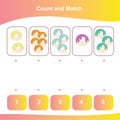 Count and Match Donuts Game for kids. Counting game. Math Worksheet for Preschool. Matching images with numbers.