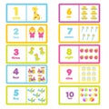 Count from one to ten. Cartoon toys and numbers. Educational learning cards for children, kids, toddlers