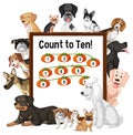 Count to Ten board with many different types of dogs