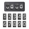 Countdow timer clock. Mechanical flip scoreboard. Retro vector display illustration. Flip number on mechanic board