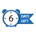 Countdown clock icon. Six days left. Bold blue design. Vector illustration. Royalty Free Stock Photo