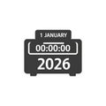 Countdown clock midnight 2026 minimal 2D flat vector icon Royalty Free Stock Photo