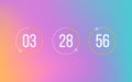 Countdown clock timer on soft gradient background. Modern counter with white numbers. Remaining count down with hours