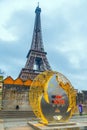 Countdown clock to the hours, minutes, and seconds until the opening Olympics ceremony of Paris 2024 in front of Eiffel Tower Royalty Free Stock Photo