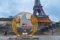 Countdown clock to the hours, minutes, and seconds until the opening Olympics ceremony of Paris 2024 in front of Eiffel Tower Royalty Free Stock Photo