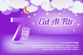 Countdown 7 Day Left Happy Eid al Fitr With Star and Moon Cloud Paper Cut Out Style Isolated on Purple Background Color, Vector Il Royalty Free Stock Photo