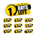 Countdown of days 1,2,3,4,5,6,7,8,9,10. The days left badges