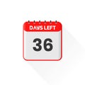 Countdown icon 36 Days Left for sales promotion. Promotional sales banner 36 days left to go