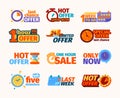 Countdown logo. Weekly or daily promotional counters banners for hot offers or sale timers date garish vector promo