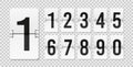 Countdown scoreboard numbers. Score vector realistic timetable. Mechanical retro airport flipboard. Clicker mockup