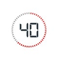 Countdown timer with forty seconds or minutes in modern style. Isolated on a white background