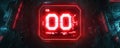 Countdown timer frozen at zero in a futuristic setting with red neon lights and digital design
