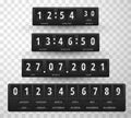 Countdown timer realistic set. Departure airport board schedule. Flip scoreboard. Digital calendar