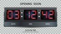 Countdown timer remaining or Clock counter scoreboard with days, hours and minutes display for web page coming soon.