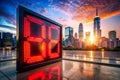 Countdown to Launch Futuristic Digital Display Blazes Through Final Seconds Over Blurry Cityscape
