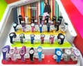 Counter of Calypso watches in color splash at Stockmann shopping mall, Riga