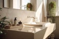 counter design faucet elegant interior house luxury modern bathroom sunlight sink. Generative AI. Royalty Free Stock Photo
