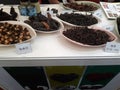 Counter with dried seafood in China.