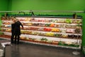 Counter with fruit and vegetables in the supermarket Royalty Free Stock Photo