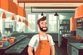 man apron food caucasian service restaurant portrait white kitchen chef standing. Generative AI.