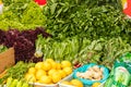 A counter at the market with farm fruits, vegetables and herbs. Healthy nutrition Royalty Free Stock Photo