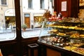 Counter of old pastry shop in Florence, Italy