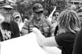 Counter Protestor Argues with Rifle Carrying Militia Members Demonstrating in Columbus, OH.