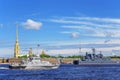 Counter-sabotage boat Suvorovets on rehearsal of the naval parade on the day of the Russian Fleet in St. Petersburg