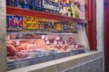 Counter in the street meat market in Venice