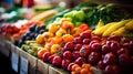 The counter of the vegetable farmer's market: colorful variety of fresh healthy vegetables in the grocery store. The Royalty Free Stock Photo