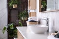 Counter with vessel sink in stylish bathroom. Idea for design Royalty Free Stock Photo