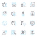 Counterfeit goods linear icons set. Fake, Imitation, Fraud, Counterfeit, Plagiarized, Bootleg, Knockoff line vector and