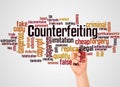 Counterfeiting word cloud and hand with marker concept