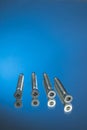 Countersunk wood screws on a blue background Royalty Free Stock Photo