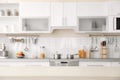 Countertop and blurred view of kitchen interior