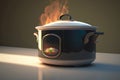 Countertop Slow Cooker Fire In Modern Apartment Design , Realistic. Generative AI Royalty Free Stock Photo