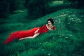 Countess in a long red dress Royalty Free Stock Photo