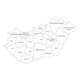 Counties of Hungary. Map of regional country administrative divisions. Colorful vector illustration