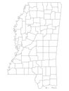 Counties Map of US State of Mississippi