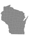 Counties Map of US State of Wisconsin